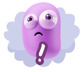 3d Rendering Sad Character Emoticon Expression saying Exclamatio