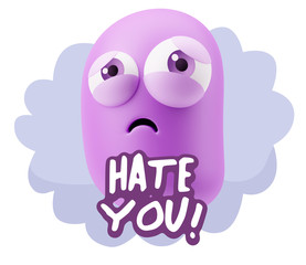 3d Rendering Sad Character Emoticon Expression saying Hate You w