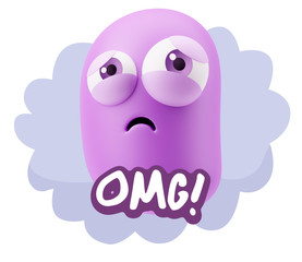 3d Rendering Sad Character Emoticon Expression saying OMG with C