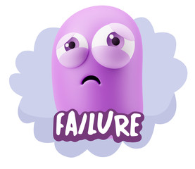 3d Rendering Sad Character Emoticon Expression saying Failure wi
