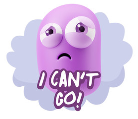 3d Rendering Sad Character Emoticon Expression saying I Can't Go