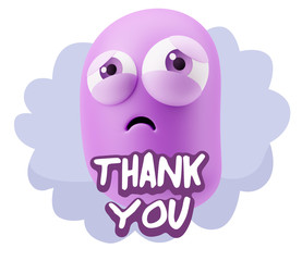3d Rendering Sad Character Emoticon Expression saying Thank You