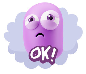 3d Rendering Sad Character Emoticon Expression saying OK with Co
