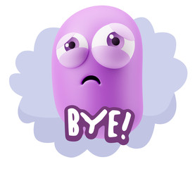 3d Rendering Sad Character Emoticon Expression saying Bye with C