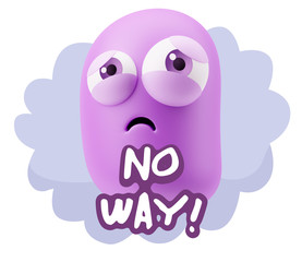 3d Rendering Sad Character Emoticon Expression saying No Way wit