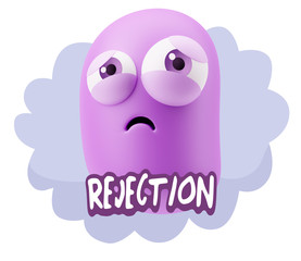 3d Rendering Sad Character Emoticon Expression saying Rejection