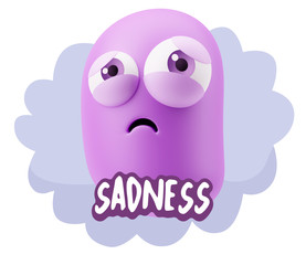3d Rendering Sad Character Emoticon Expression saying Sadness wi
