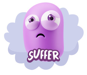 3d Rendering Sad Character Emoticon Expression saying Suffer wit
