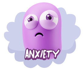 3d Rendering Sad Character Emoticon Expression saying Anxiety wi