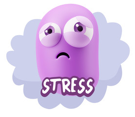 3d Rendering Sad Character Emoticon Expression saying Stress wit