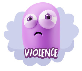 3d Rendering Sad Character Emoticon Expression saying Violence w