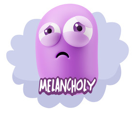 3d Rendering Sad Character Emoticon Expression saying Melancholy