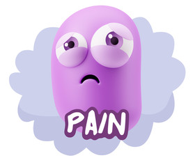 3d Rendering Sad Character Emoticon Expression saying Pain with