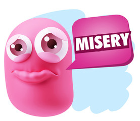 3d Rendering Sad Character Emoticon Expression saying misery wit