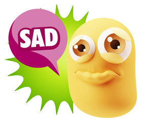 3d Rendering Sad Character Emoticon Expression saying Sad with C