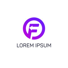 Abstract F letter in circle with arrow. Company vector logo icon