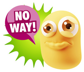3d Rendering Sad Character Emoticon Expression saying No Way wit