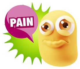 3d Rendering Sad Character Emoticon Expression saying Pain with