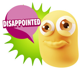 3d Rendering Sad Character Emoticon Expression saying Disappoint