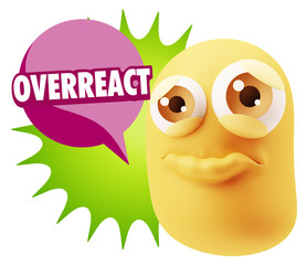 3d Rendering Sad Character Emoticon Expression saying Overreact