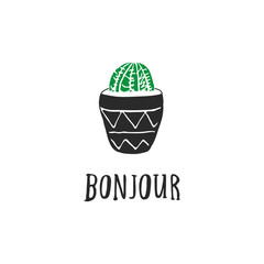 hand drawn cacti with french quotes