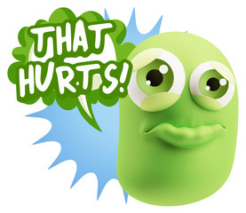 3d Rendering Sad Character Emoticon Expression saying That Hurts