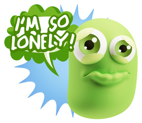 3d Rendering Sad Character Emoticon Expression saying I'm so Lon