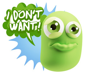 3d Rendering Sad Character Emoticon Expression saying I Don't Wa