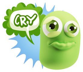 3d Rendering Sad Character Emoticon Expression saying Cry with C