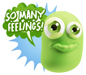 3d Rendering Sad Character Emoticon Expression saying So Many Fe