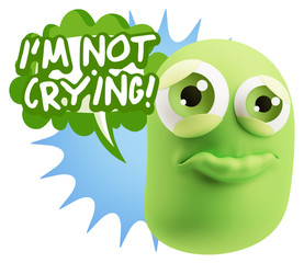 3d Rendering Sad Character Emoticon Expression saying I'm Not Cr