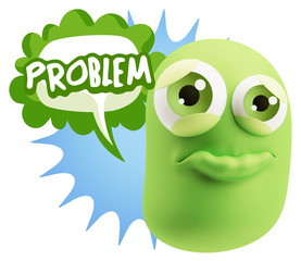 3d Rendering Sad Character Emoticon Expression saying Problem wi