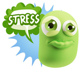 3d Rendering Sad Character Emoticon Expression saying Stress wit
