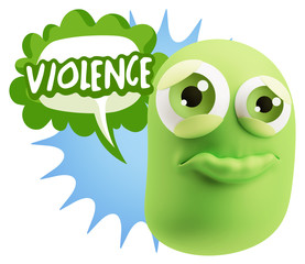 3d Rendering Sad Character Emoticon Expression saying Violence w