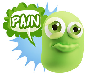 3d Rendering Sad Character Emoticon Expression saying Pain with