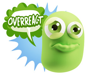 3d Rendering Sad Character Emoticon Expression saying Overreact