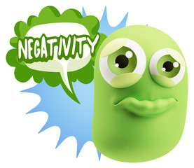 3d Rendering Sad Character Emoticon Expression saying Negativity