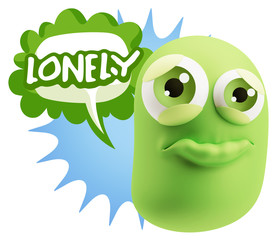 3d Rendering Sad Character Emoticon Expression saying Lonely wit