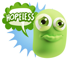 3d Rendering Sad Character Emoticon Expression saying Hopeless w