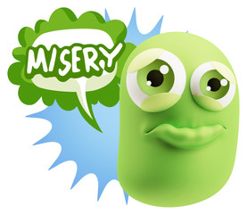 3d Rendering Sad Character Emoticon Expression saying misery wit