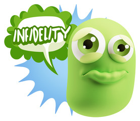 3d Rendering Sad Character Emoticon Expression saying Infidelity