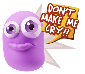 3d Rendering Sad Character Emoticon Expression saying Don't Make