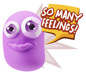 3d Rendering Sad Character Emoticon Expression saying So Many Fe