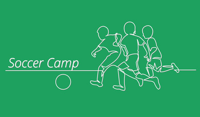 continuous line drawing of youth soccer players