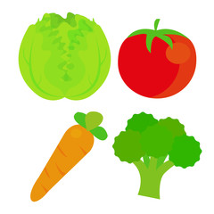 Set Vegetables, vector, carrot, lettuce, tomato, broccoli, eps, jpg.