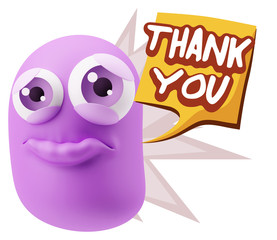 3d Rendering Sad Character Emoticon Expression saying Thank You