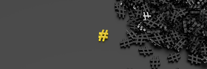 Infinite hashtags on a plane 3d render