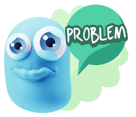 3d Rendering Sad Character Emoticon Expression saying Problem wi