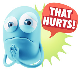 3d Rendering Sad Character Emoticon Expression saying That Hurts
