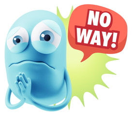 3d Rendering Sad Character Emoticon Expression saying No Way wit